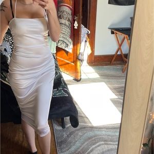 All white lace up dress